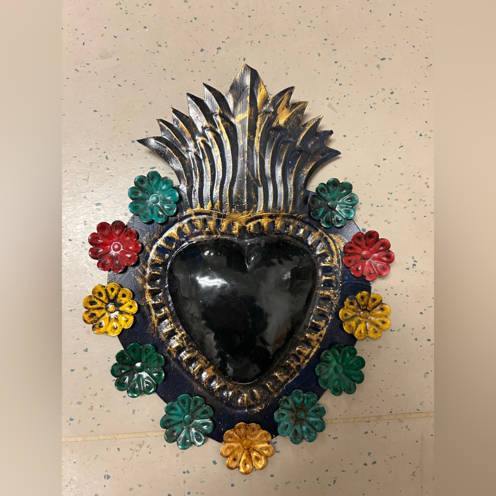 Mexican Tin Folk Art /Colourful Sacred Heart Wall Decor